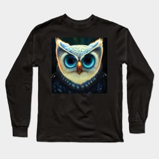 Owl Face with Big Blue Eyes Long Sleeve T-Shirt